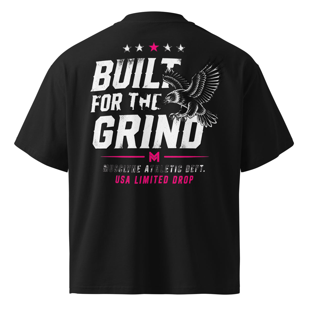 MUSCLYNE Oversized T-Shirt Grind Eagle, schwarz – Rückenansicht mit Adler-Print