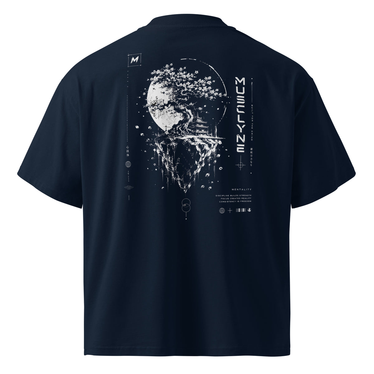 MUSCLYNE Oversized T-Shirt Mountain Mentality, French Navy – Rückenansicht mit Print